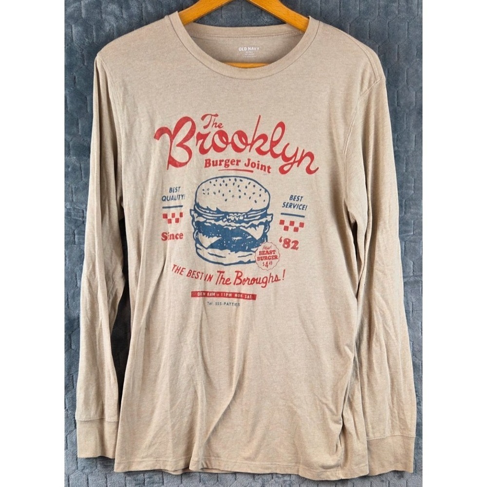 Old Navy Brooklyn Burger Joint Brown T-Shirt Size‎ XL Tall Long Sleeve